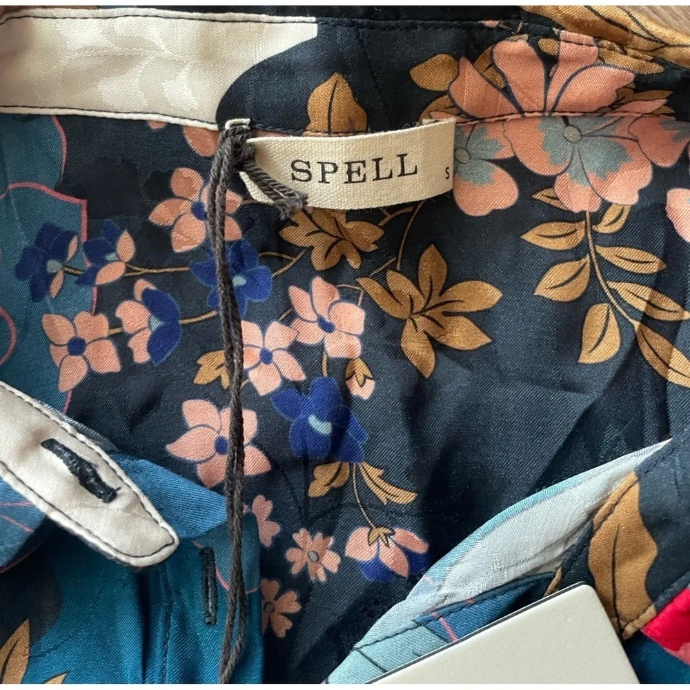 Spell/Free People Tyler Printed Shirt in Blue Shadow Size S. NWT_8